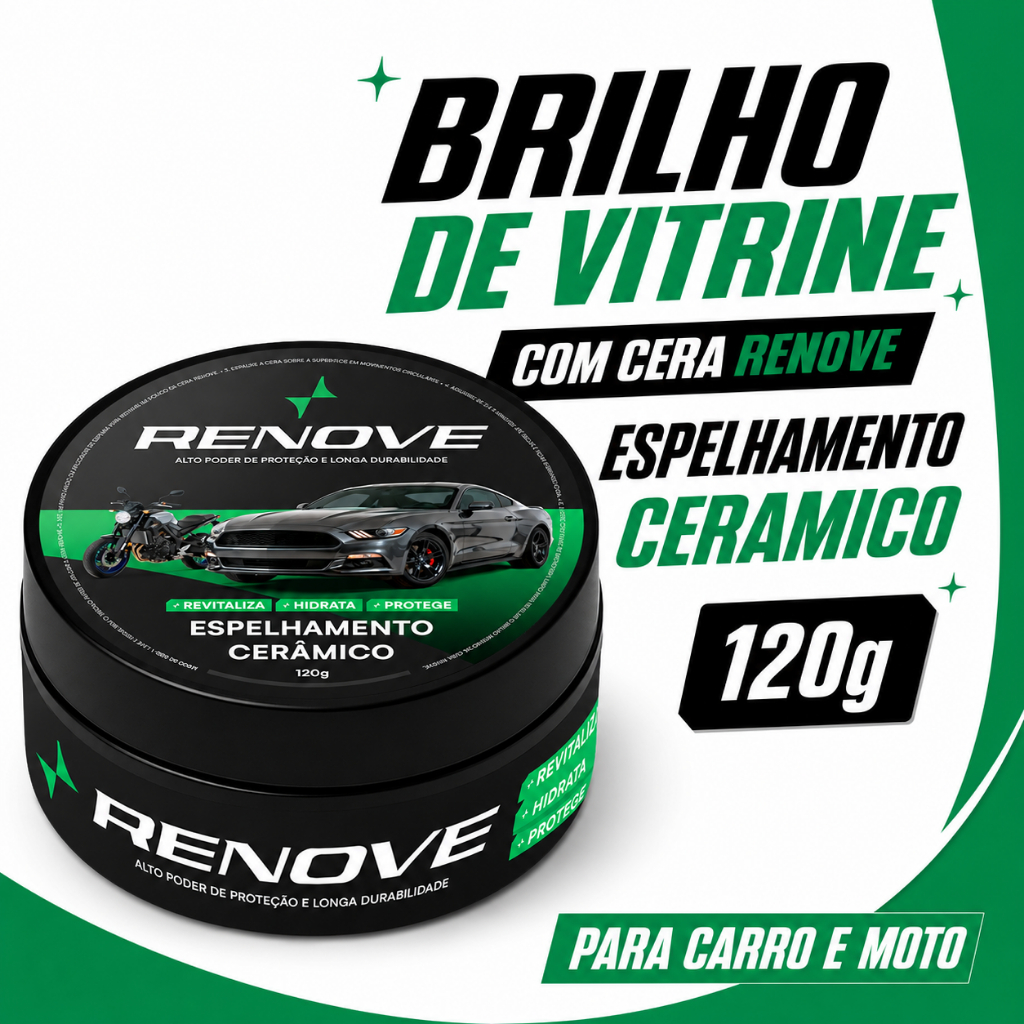 Cera Carnaúba Automotiva Renove 120g – Brilho Profundo, Toque Liso e Repelência à Água
