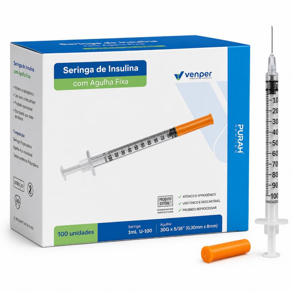 Kit 20 Seringa de Insulina 1ml com Agulha Fixa 8x30mm – Venper
